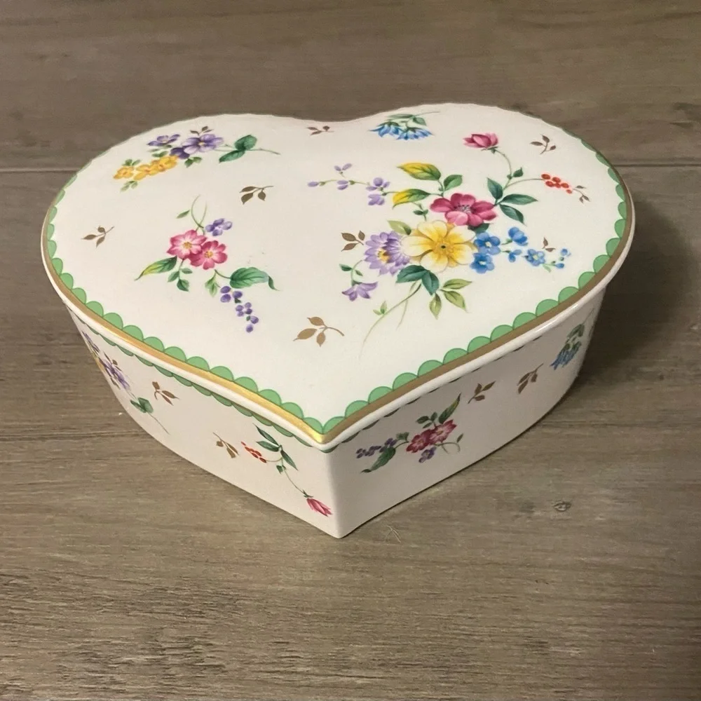 Vintage Garden Delight by Christopher Stuart Heart Shaped Bone China Trinket Box